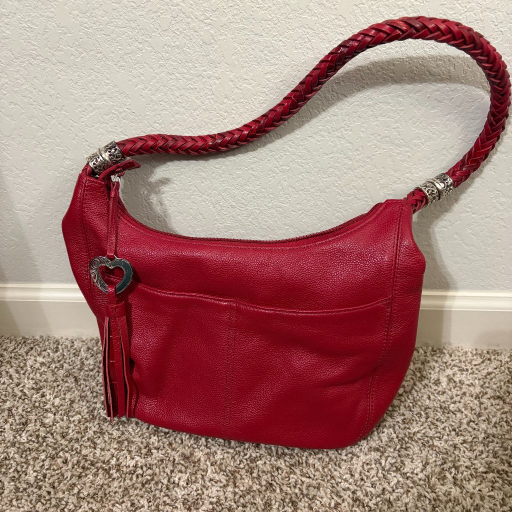 Brighton Barbados Red Leather Hobo Bag With Braided